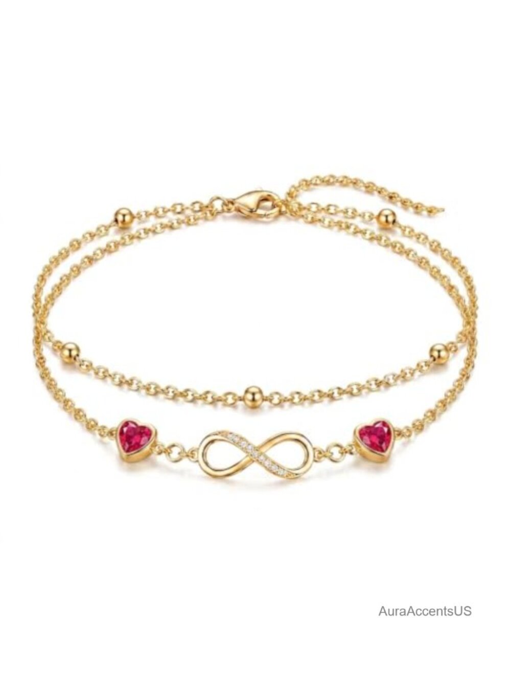 18K Gold Plated Infinity Birthstone Bracelet Anklet Adjustable Ruby Citrine Gift
